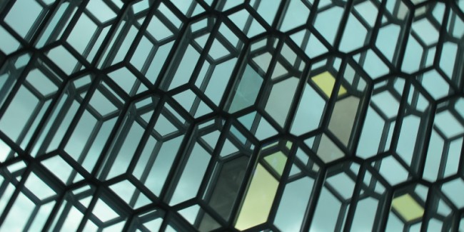 Geometric windows at Harpa in Reykjavik